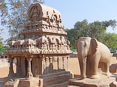 Elephant sculpture near a ratha