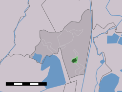 The town centre (dark green) and the statistical district (light green) of Baambrugge in the municipality of Abcoude.