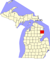 State map highlighting Alcona County