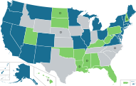 United States map illustrating the legality of cannabis, including decriminalization states