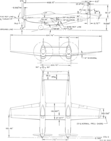 3-view line drawing of the North American P-82E Twin Mustang