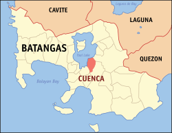 Map of Batangas with Cuenca highlighted