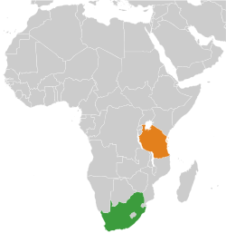 Map indicating locations of South Africa and Tanzania