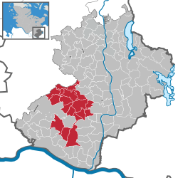 Map of Lauenburg highlighting Schwarzenbek-Land