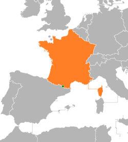 Map indicating locations of Andorra and France