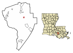 Location of Napoleonville in Assumption Parish, Louisiana.