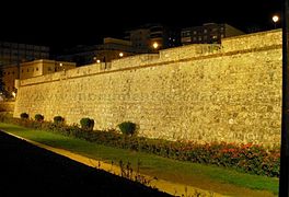 Night view of the strong south curtain wall with upper embrasures