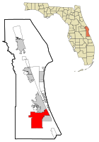 Location of Palm Bay in Brevard County (left) and in Florida (right)