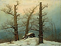 Image 9 Cairn in Snow Painting: Caspar David Friedrich Cairn in Snow is a landscape painting by Caspar David Friedrich that was completed in 1807. The painting is a Romantic allegorical landscape, showing a pagan burial site between three oaks, near the town Gützkow in Germany. It is held by the Galerie Neue Meister in Dresden, Germany.