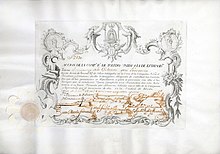 Aktie der Companhia Real de Toledo unida a la de Extremadura über 3.000 Reales Vellon, ausgestellt am 6. Dezember 1751 in Toledo, gedruckt auf Kalbspergament. Die 1748 gegründete Gesellschaft betrieb Maulbeerplantagen und Seidenraupenzucht, produzierte Seide, daneben handelte sie auch mit Waffen.