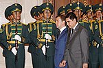 Dmitry Medvedev inspecting the battalion with his Turkmen counterpart in Ashgabat in 2008.
