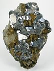 Galenit mit Siderit (bräunlich) und Quarz (farblos) aus Neudorf (Harzgerode), Sachsen-Anhalt, Deutschland (Größe: 13,2 × 9,0 × 5,4 cm)