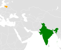 Map indicating locations of India and Lithuania