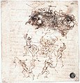 Study of battles on Horseback and foot by Leonardo {apparent sketch for Battle of The Standard at top right