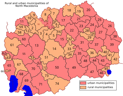 Map of urban and rural municipalities of Macedonia