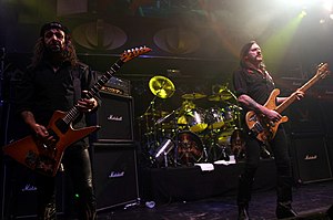 Motörhead performing in May 2005; left to right: Phil Campbell, Mikkey Dee and Lemmy