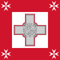 The Naval Jack of Malta intended to be flown by Maltese military vessels consists of a square flag, consisting of a George Cross proper fimbriated in red in the centre of a white square, within a red square. Each corner of the red square shall contain a white Maltese Cross.
