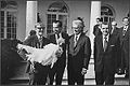 President Richard Nixon sparing the turkey presented to him, 1971