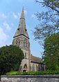 St James's Church, Tunbridge Wells, 1860–62 by Ewan Christian, the windows have rich Geometrical tracery and the south-west steeple also serves as an entrance porch[158]