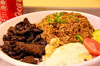 Tapsilog, a common Filipino breakfast made of egg, rice, and beef or venison