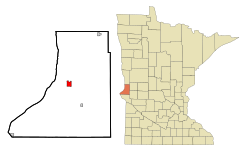 Lage von Wheaton im Traverse County (links) und in Minnesota (rechts)