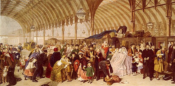 The Railway Station, 1862. Depiction of Paddington railway station.