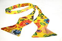 Bright Yellow patterned self-tie bow tie, made of cotton, designed and made in the UK