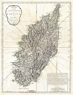 1794 map of the "Island and Kingdom of Corsica"