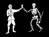 Bartholomew Roberts' first flag shows him and Death holding an hourglass.[25]