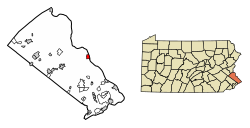 Location of New Hope in Bucks County, Pennsylvania (left) and of Bucks County in Pennsylvania (right)