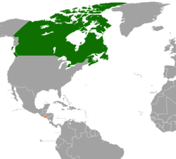 Map indicating locations of Canada and El Salvador