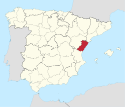 Map of Spain with Castelló highlighted