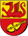 Coat of arms of the Alzey-Worms district, showing the Nibelung Dragon above Volker's fidla