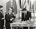 Image 42Felipe González signing the treaty of accession to the European Economic Community on 12 June 1985. (from History of Spain)
