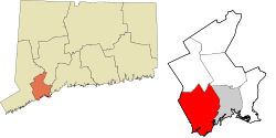 Fairfield's location within the Greater Bridgeport Planning Region and the state of Connecticut