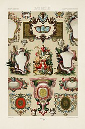 18th century Rococo cartouches from L'Ornement Polychrome, by Albert Racinet, 1888