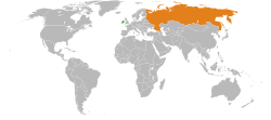 Map indicating locations of Ireland and Russia