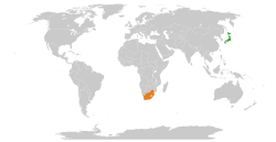Map indicating locations of Japan and South Africa