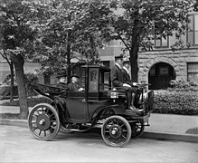 Senator George P. Wetmore of Rhode Island in a Krieger electric automobile