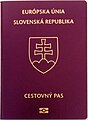 The front cover of Slovak passport with the coat of arms at the front page