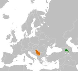 Map indicating locations of Armenia and Serbia