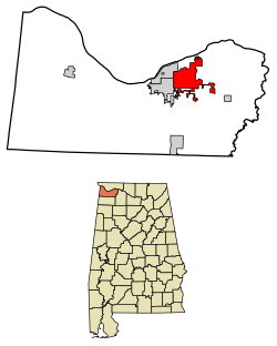 Location of Muscle Shoals in Colbert County, Alabama