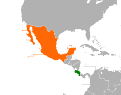 Map indicating locations of Costa Rica and Mexico