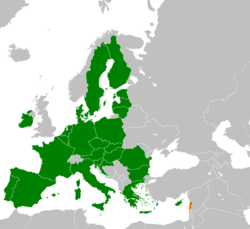 Map indicating locations of European Union and Lebanon