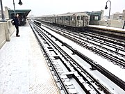 Trains run during a blizzard in Sunnyside, Queens, January 2014.