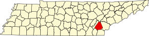 Map of Tennessee highlighting McMinn County