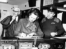 Margaret and Denis Thatcher on a visit to Northern Ireland, meeting an RFA officer
