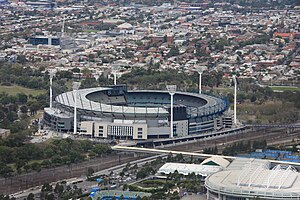 Der Melbourne Cricket Ground vom Eureka Tower fotografiert (Mai 2009)