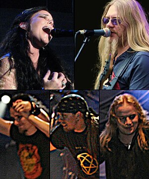 Clockwise from the top: Anette Olzon, Marco Hietala, Emppu Vuorinen, Jukka Nevalainen and Tuomas Holopainen