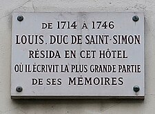 Der Schriftsteller Louis de Rouvroy lebte von 1714 bis 1746 im Haus Nr. 218